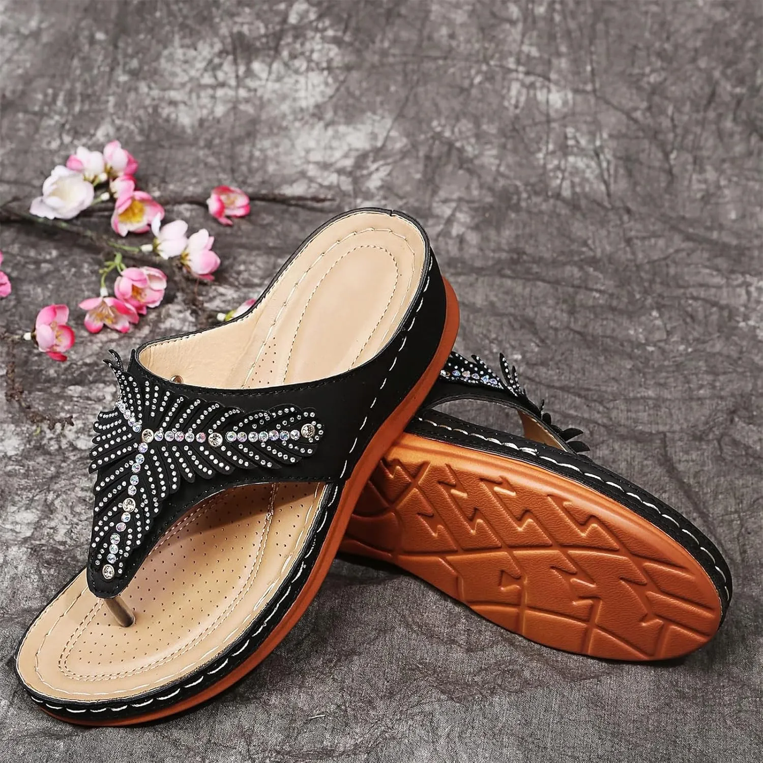Womens Orthopedic Sandals Casual Clip Toe Flip Flops with Arch Support Breathable Dressy Wedge Sandals Shoes