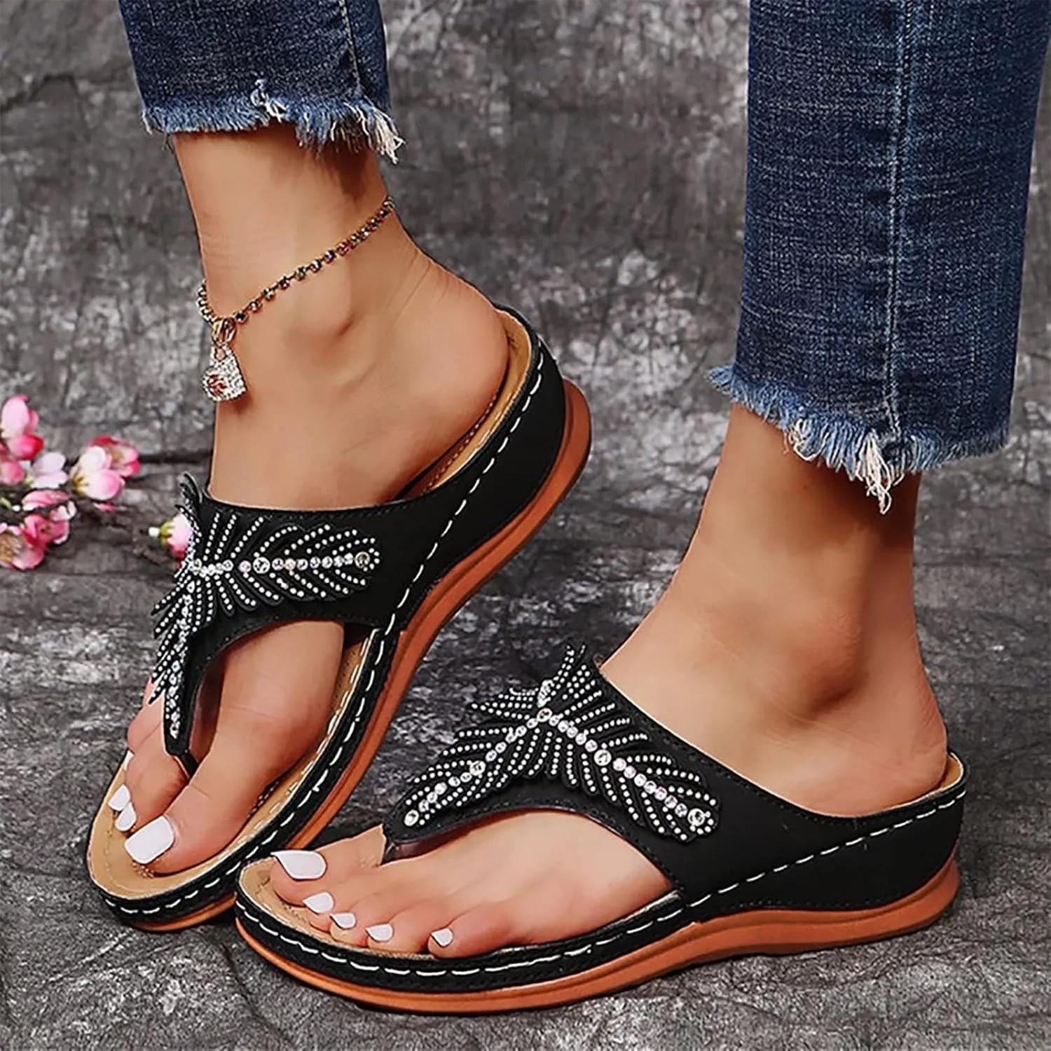 Womens Orthopedic Sandals Casual Clip Toe Flip Flops with Arch Support Breathable Dressy Wedge Sandals Shoes