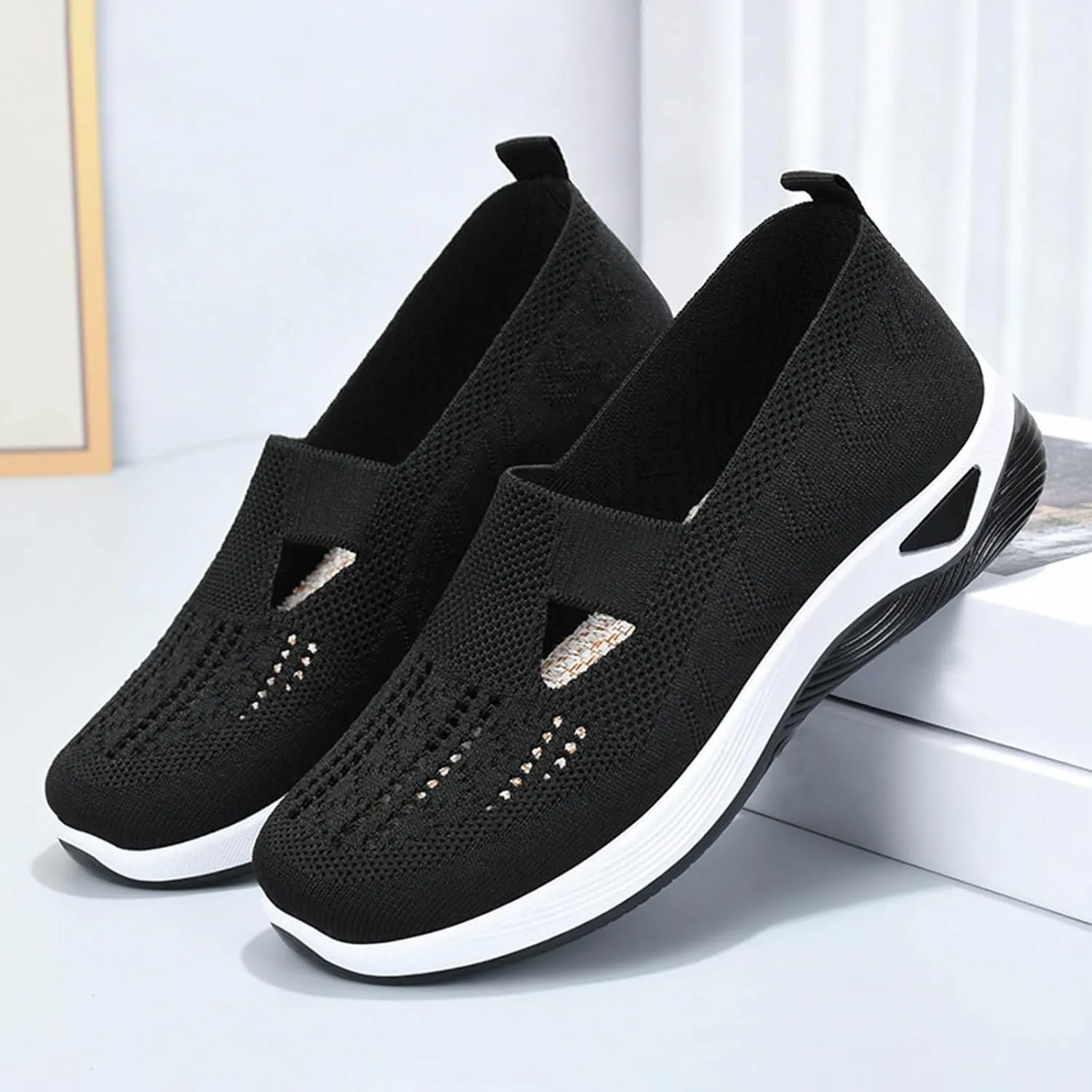 Womens Orthopedic Slip On Sneakers Walking Shoes with Arch Support Comfortable Casual Loafers Plantar Fasciitis Relief Foot Heel Pain Diabetic