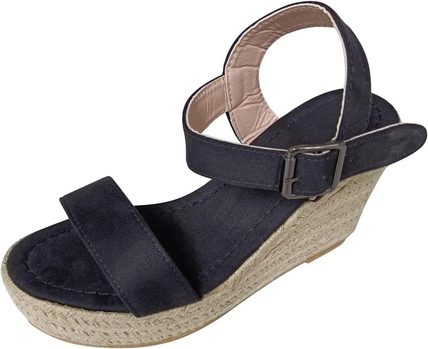 Womens Platform Wedge Sandals Slip On Peep Toe High Heel Sandals Summer Beach High Heel Sandal with Adjustable Ankle Strap Metal Buckle