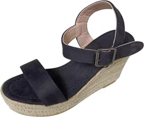 Womens Platform Wedge Sandals Slip On Peep Toe High Heel Sandals Summer Beach High Heel Sandal with Adjustable Ankle Strap Metal Buckle