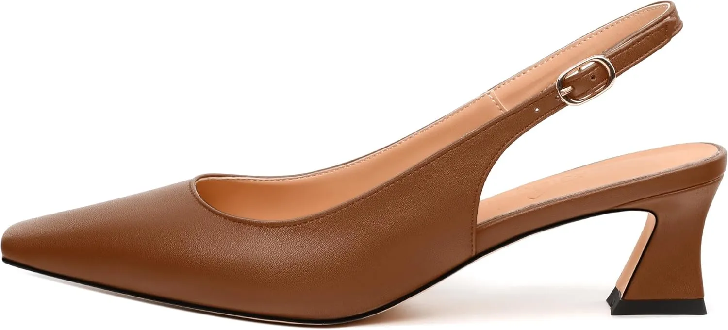 Womens Pumps, Square Toe Small Chunky Heel Slingbacks for Women, Leather Insole Slingback Pumps Buckle Closure 2"