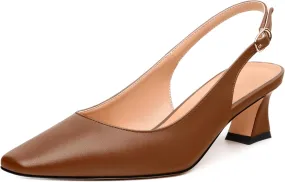 Womens Pumps, Square Toe Small Chunky Heel Slingbacks for Women, Leather Insole Slingback Pumps Buckle Closure 2"