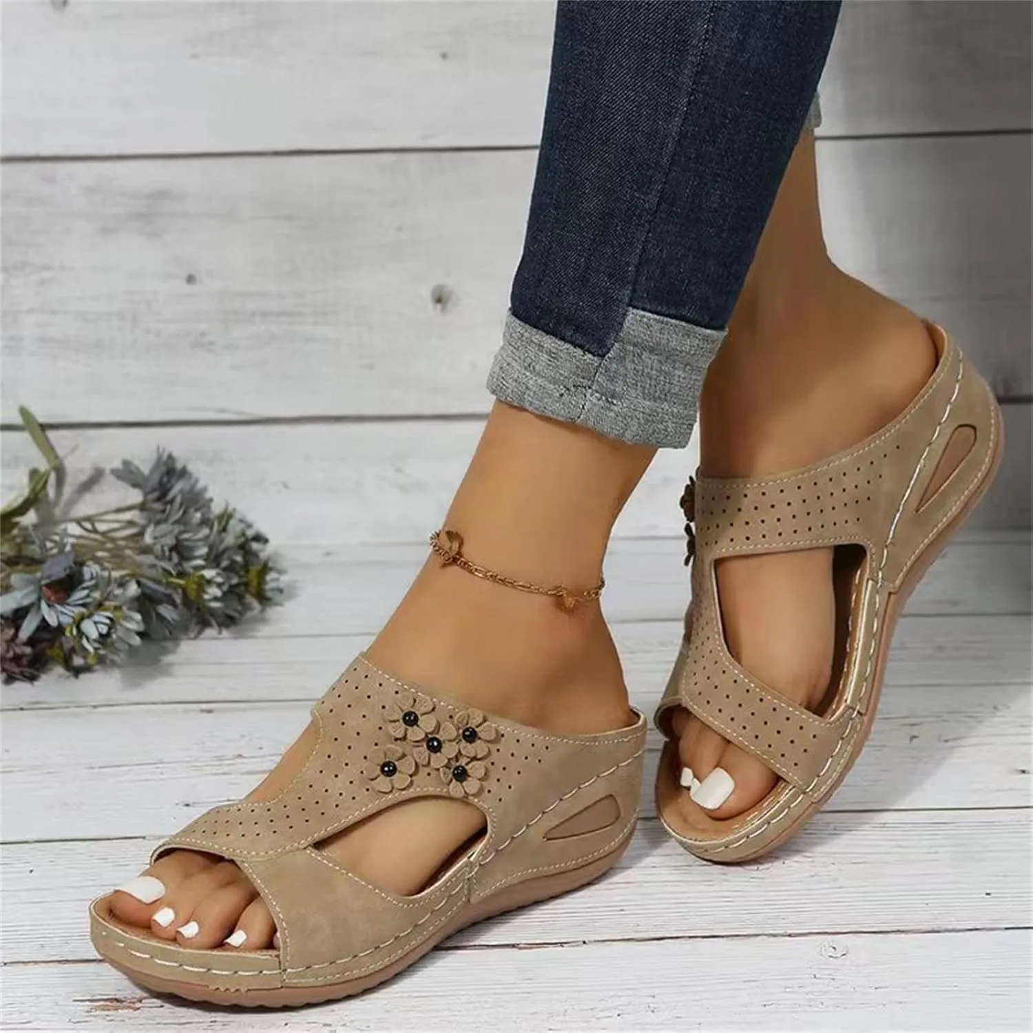 Women's Sandals Comfortable Dressy Casual Summer Orthopedic Slippers Flat Heel Beach Orthotic Flip Flops With Arch Support