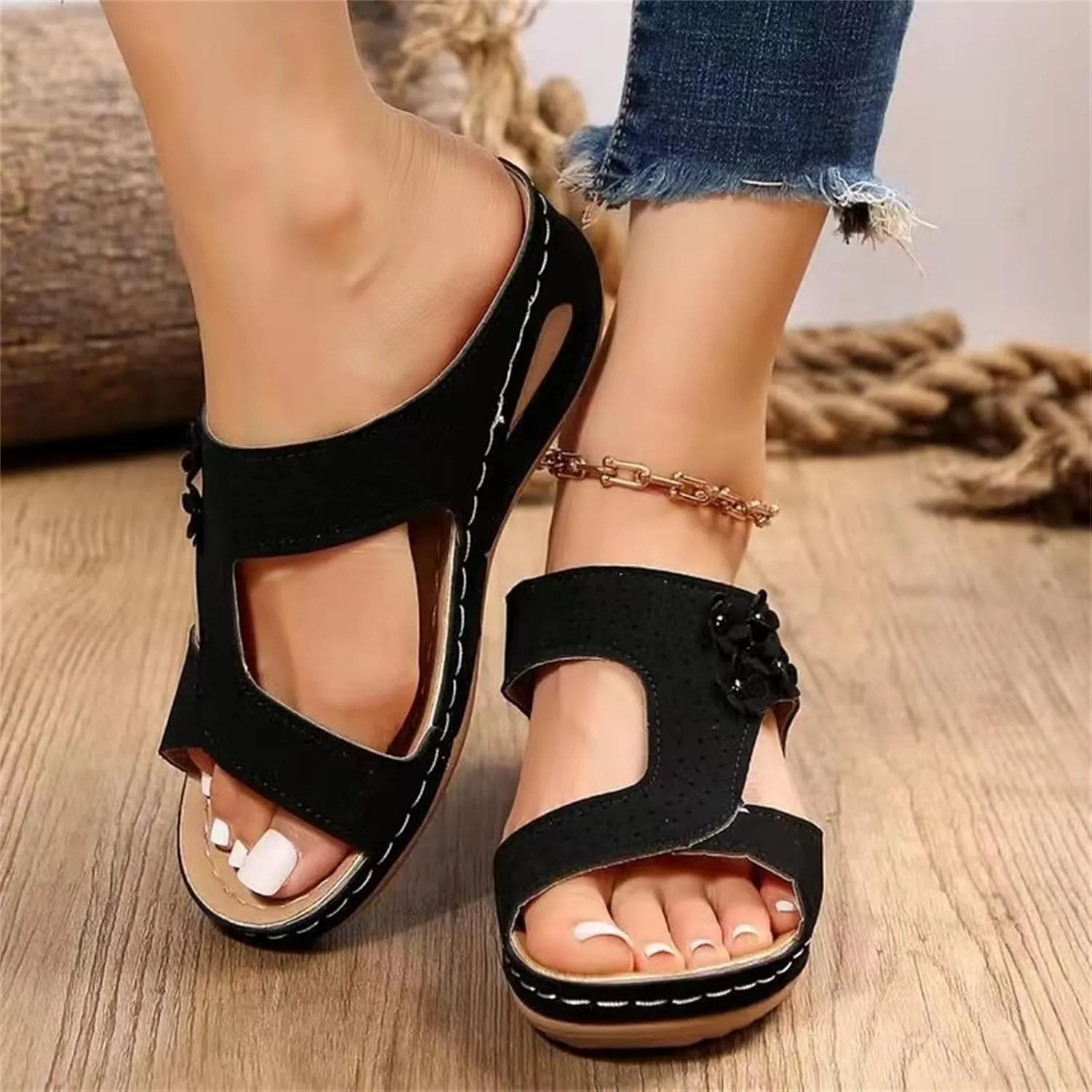 Women's Sandals Comfortable Dressy Casual Summer Orthopedic Slippers Flat Heel Beach Orthotic Flip Flops With Arch Support