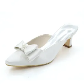 Women's Satin Chunky Heel With Bowknot Imitation Pearl Wedding Shoes Bridal Shoes