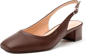 Womens Slingbacks, Square Toe Low Block Heel Pumps for Women, Comfort Casual Shoes for Workplace 1.4"