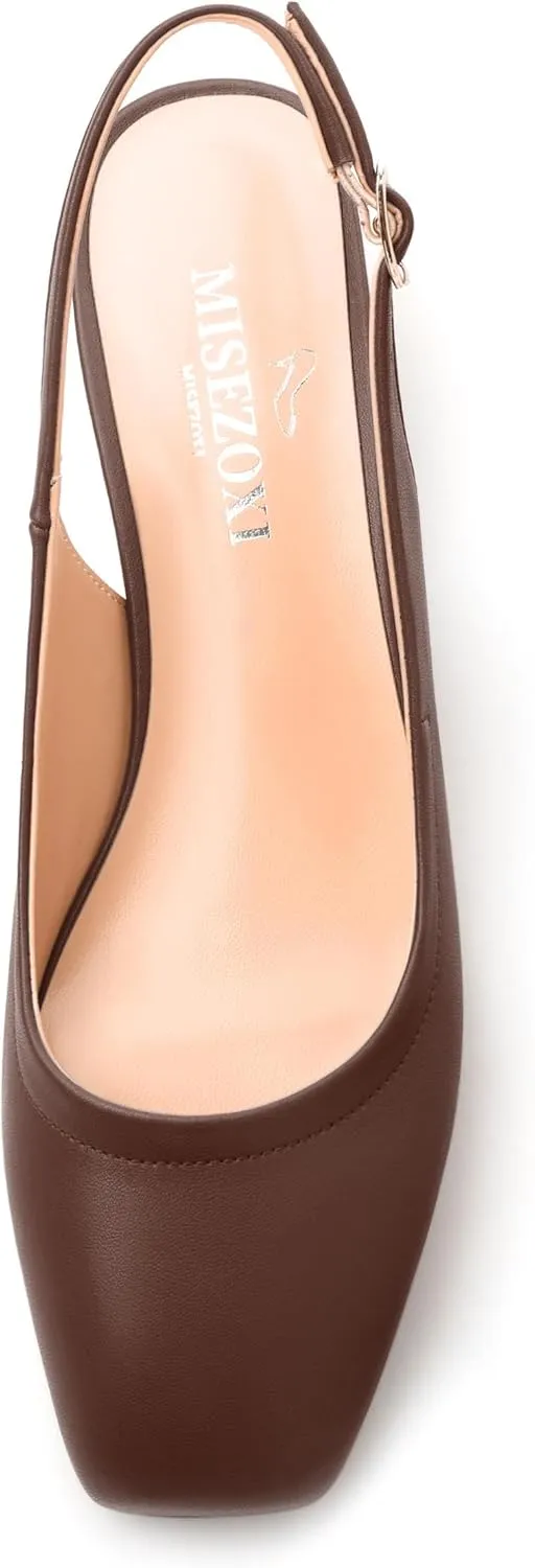 Womens Slingbacks, Square Toe Low Block Heel Pumps for Women, Comfort Casual Shoes for Workplace 1.4"