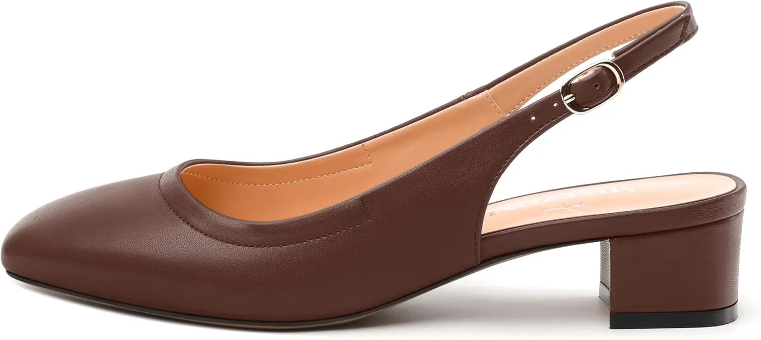Womens Slingbacks, Square Toe Low Block Heel Pumps for Women, Comfort Casual Shoes for Workplace 1.4"