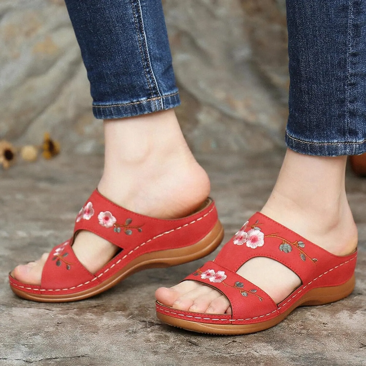 Womens Slippers Comfortable Casual Dressy Wedge Sandals Open Toe Slip On Slingback Summer Walking Shoes for Women Oceanside Beach Walking Shoes for Summer Outdoor