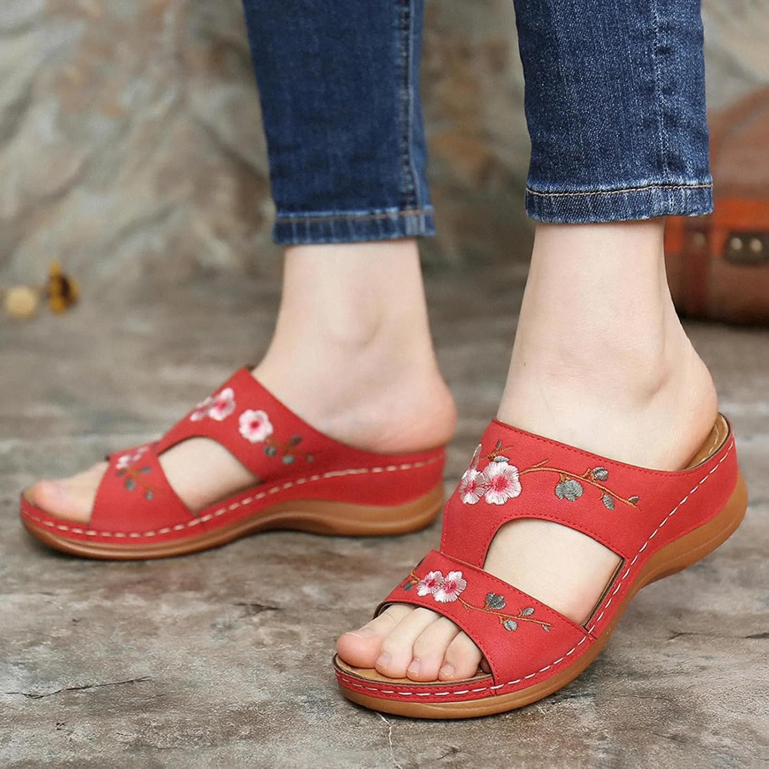 Womens Slippers Comfortable Casual Dressy Wedge Sandals Open Toe Slip On Slingback Summer Walking Shoes for Women Oceanside Beach Walking Shoes for Summer Outdoor