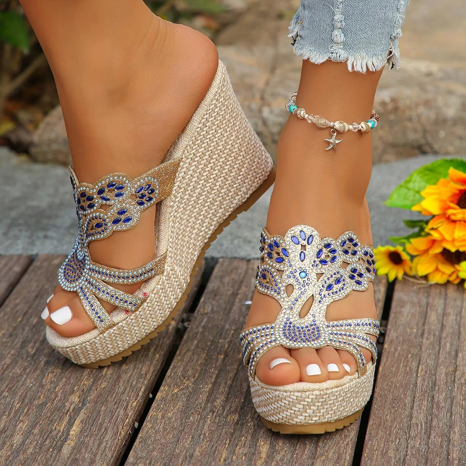 Women's Soft Soled Cushioned Wedge Slide Recovery Slides Sandals Walking Sandals Beach Non Slip Sandals