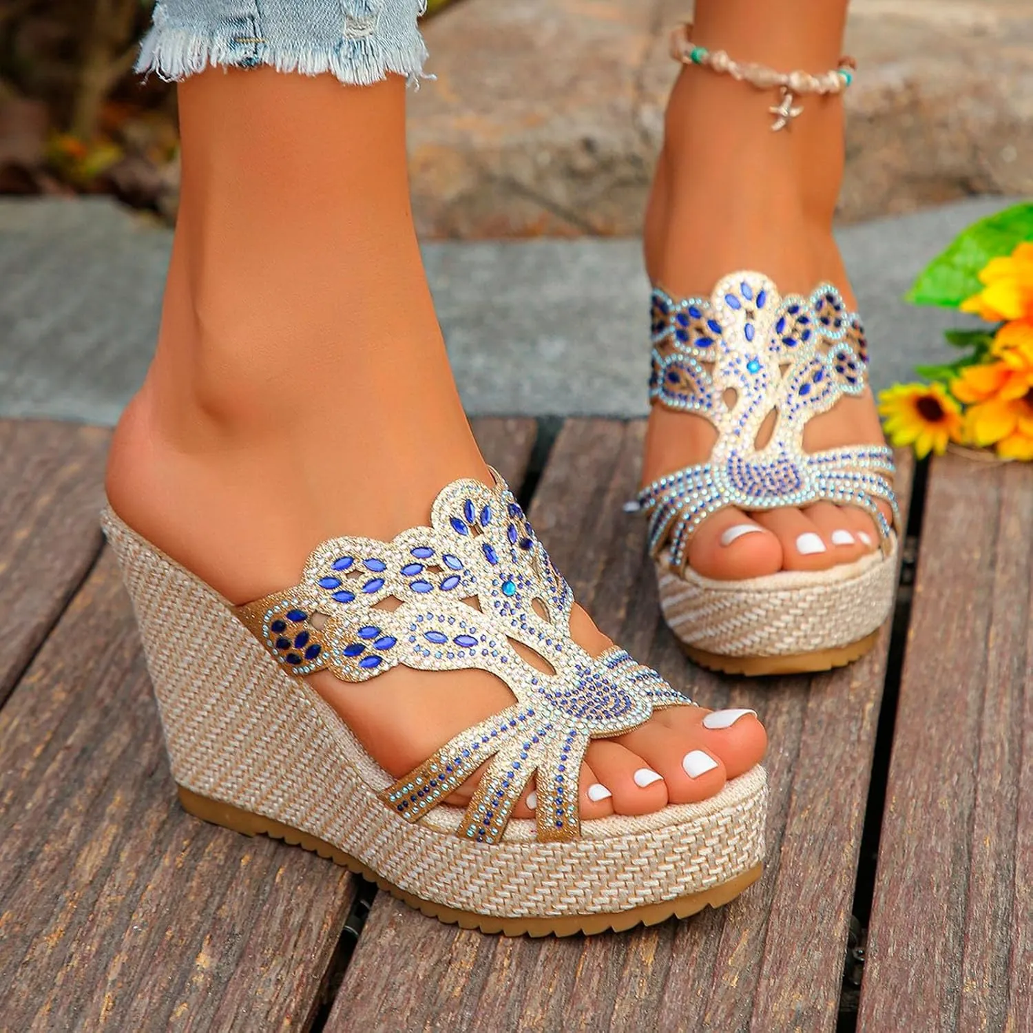 Women's Soft Soled Cushioned Wedge Slide Recovery Slides Sandals Walking Sandals Beach Non Slip Sandals