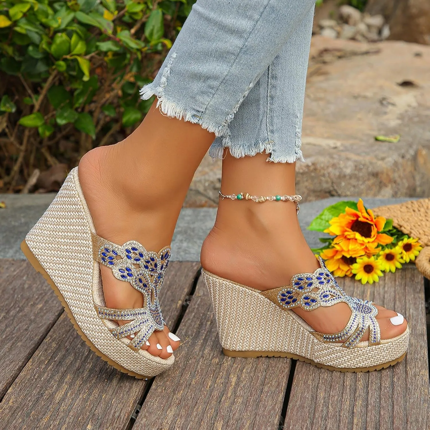 Women's Soft Soled Cushioned Wedge Slide Recovery Slides Sandals Walking Sandals Beach Non Slip Sandals