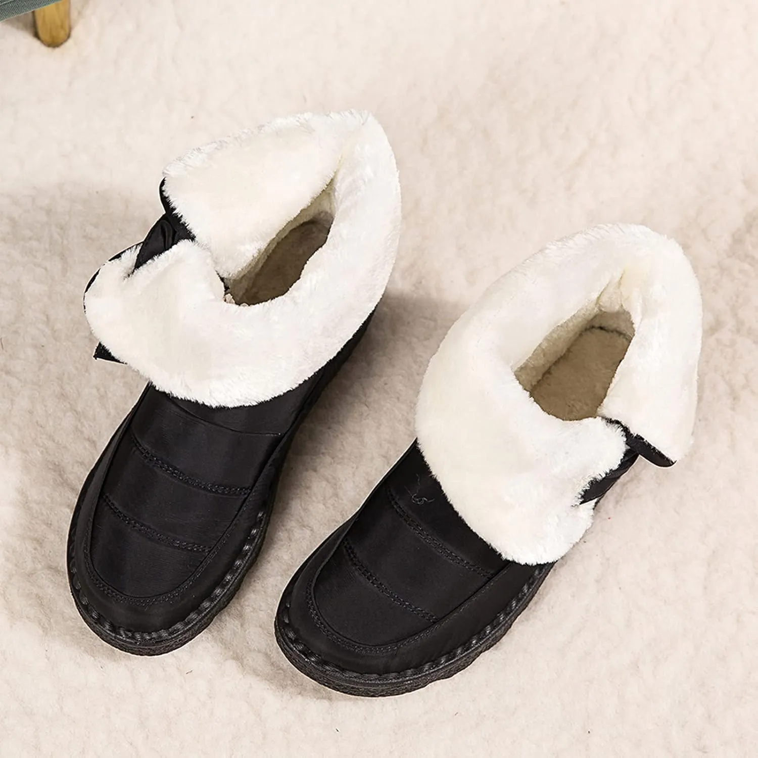 Womens Winter Snow Boots Waterproof Warm Fur Lining Mid Calf Boots Hook Loop Comfortable Outdoor Shoes