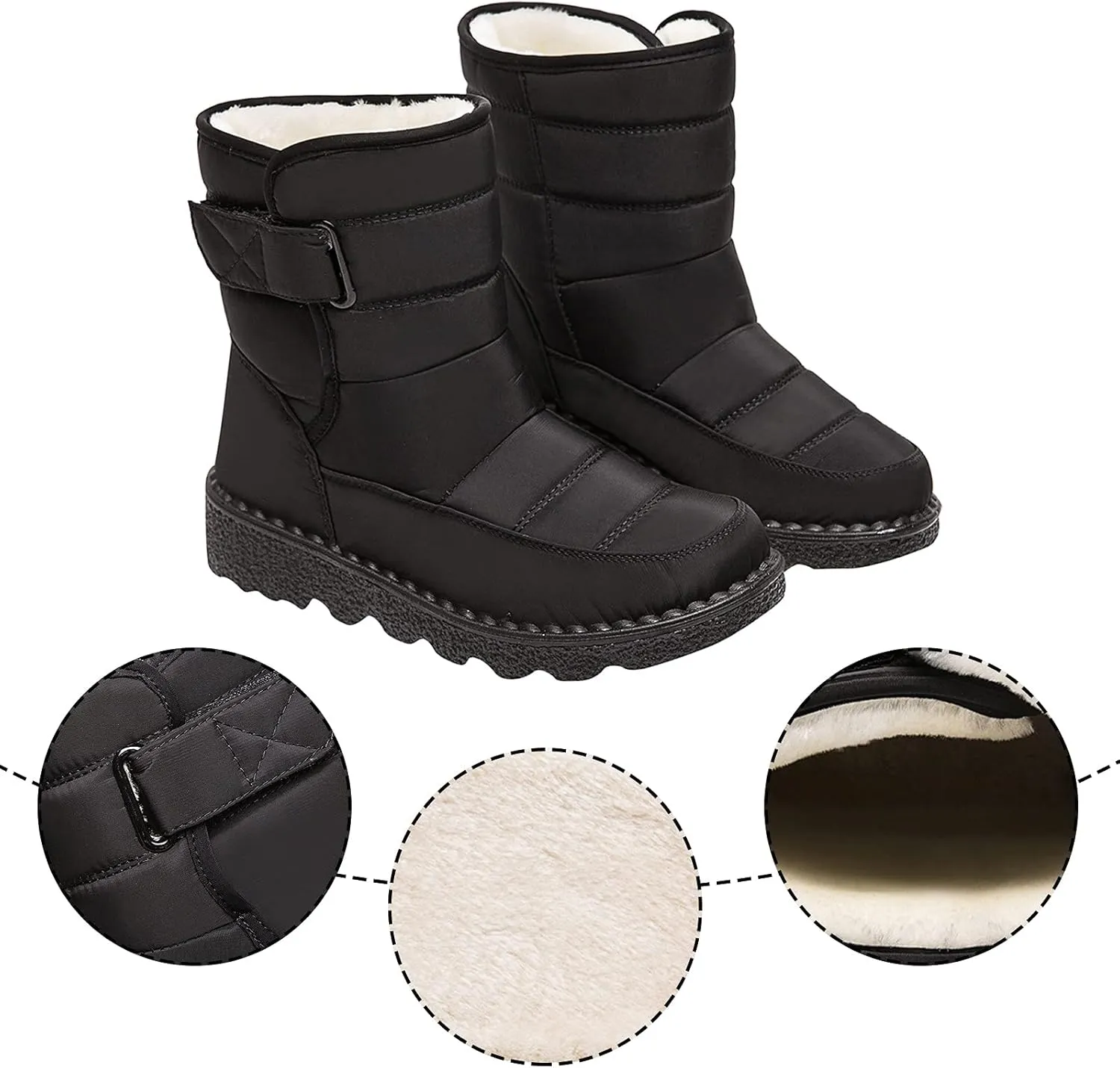 Womens Winter Snow Boots Waterproof Warm Fur Lining Mid Calf Boots Hook Loop Comfortable Outdoor Shoes