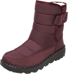 Womens Winter Snow Boots Waterproof Warm Fur Lining Mid Calf Boots Hook Loop Comfortable Outdoor Shoes