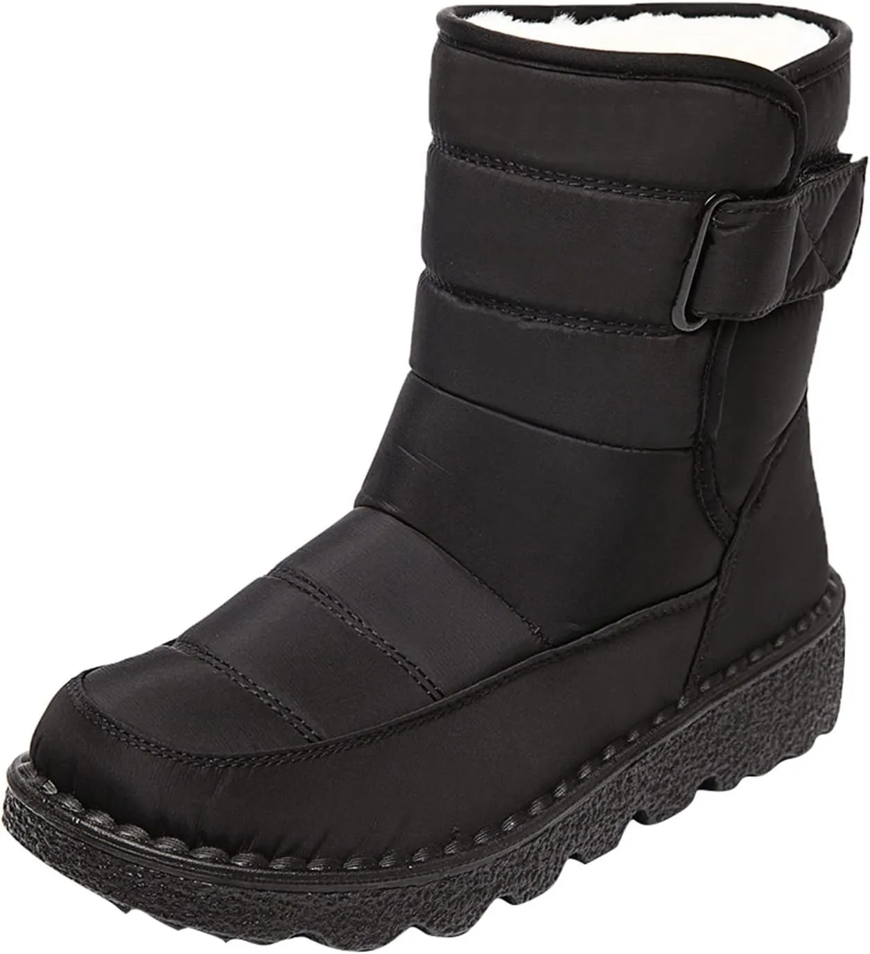 Womens Winter Snow Boots Waterproof Warm Fur Lining Mid Calf Boots Hook Loop Comfortable Outdoor Shoes